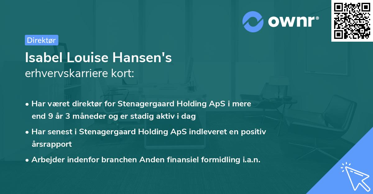 Isabel Louise Hansen's erhvervskarriere kort