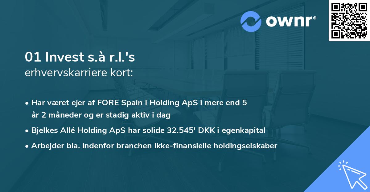 01 Invest s.à r.l.'s erhvervskarriere kort