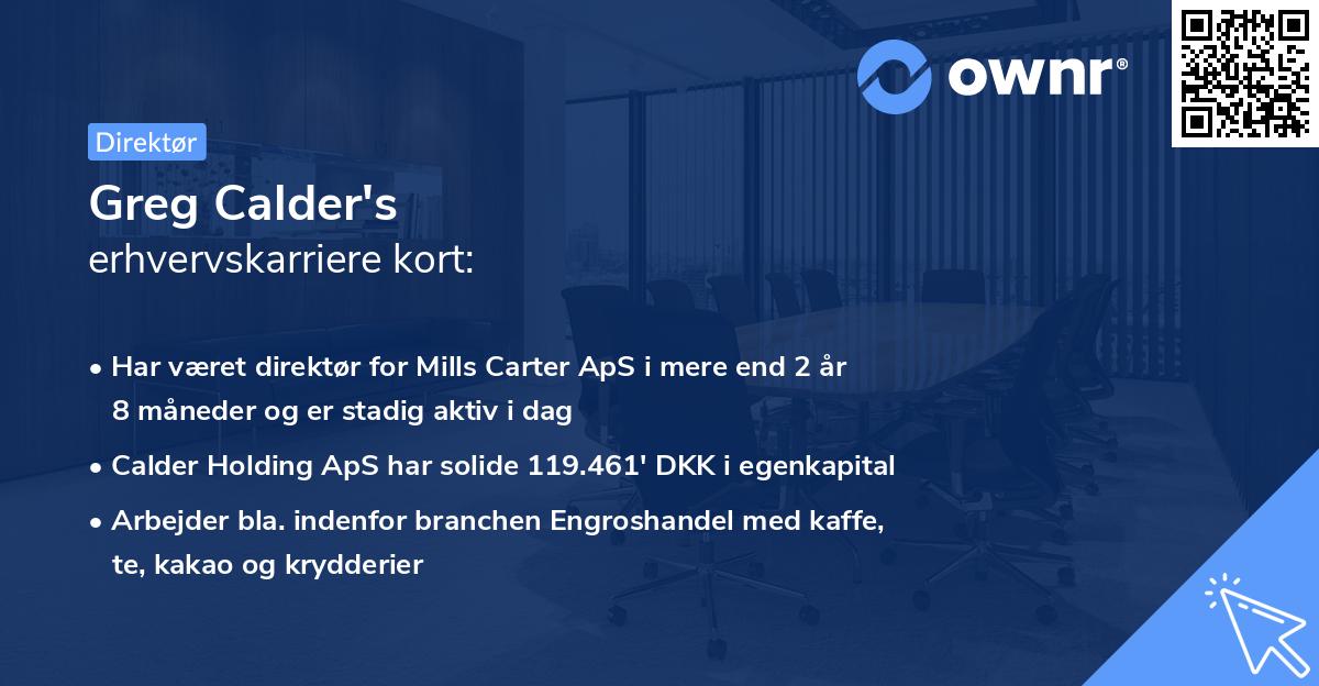 Greg Calder's erhvervskarriere kort