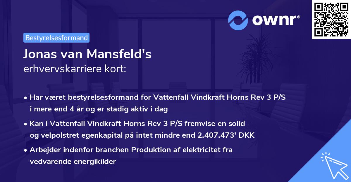 Jonas van Mansfeld's erhvervskarriere kort