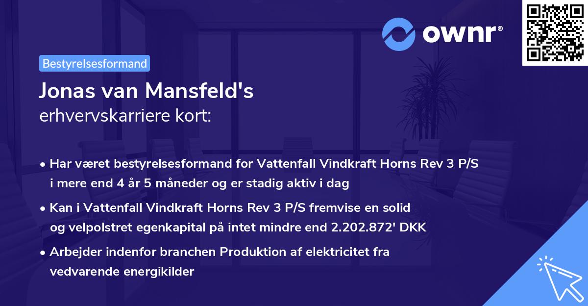 Jonas van Mansfeld's erhvervskarriere kort