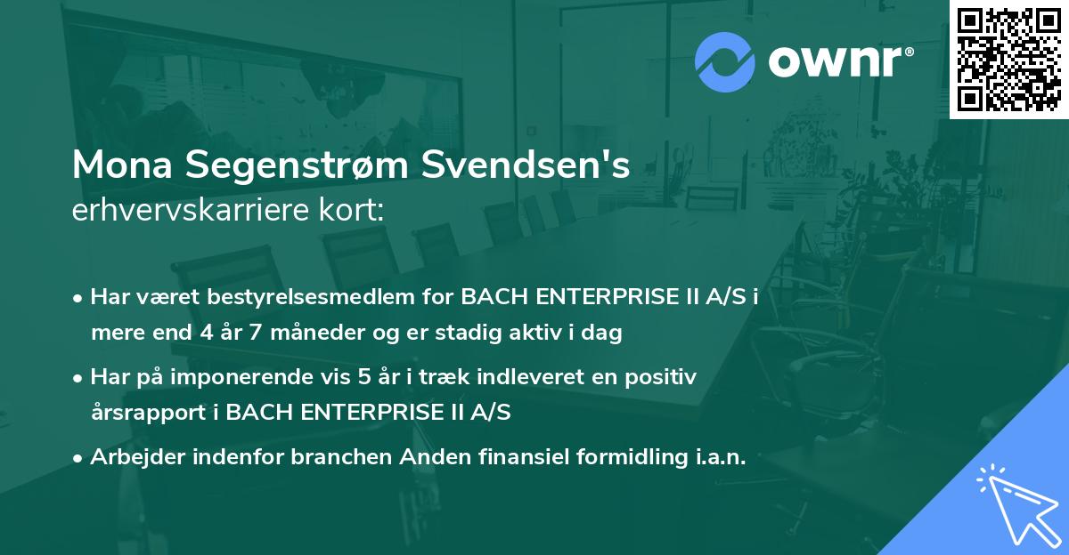 Mona Segenstrøm Svendsen's erhvervskarriere kort