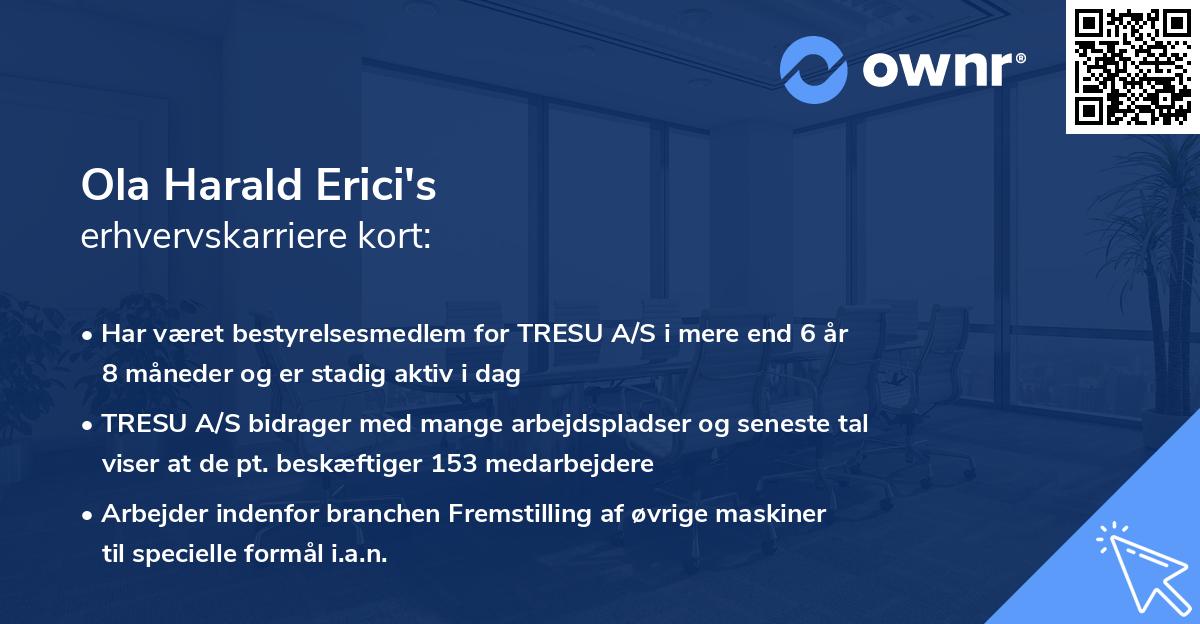 Ola Harald Erici's erhvervskarriere kort