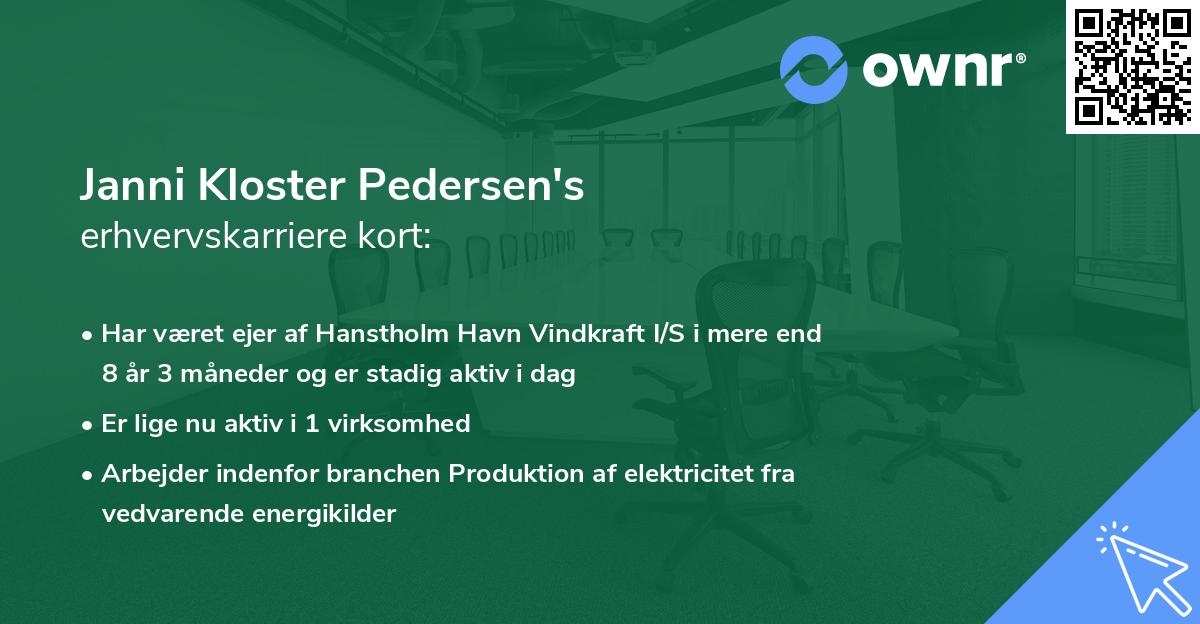 Janni Kloster Pedersen's erhvervskarriere kort