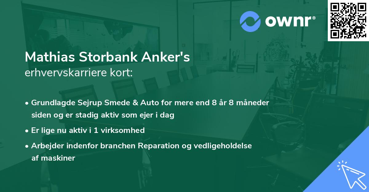 Mathias Storbank Anker's erhvervskarriere kort