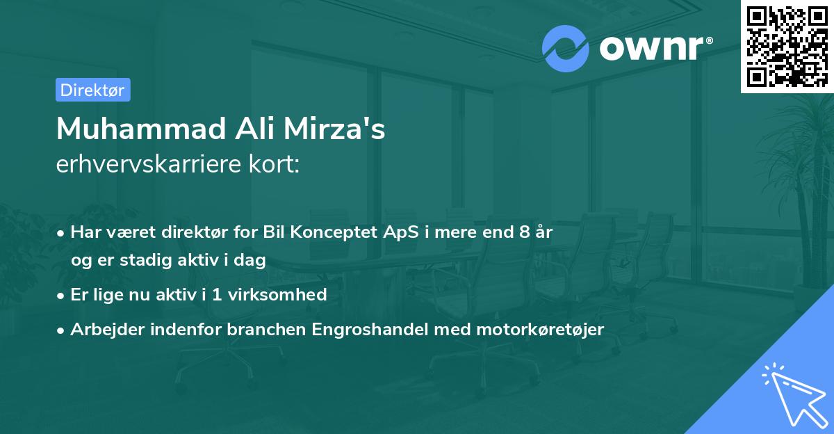 Muhammad Ali Mirza's erhvervskarriere kort