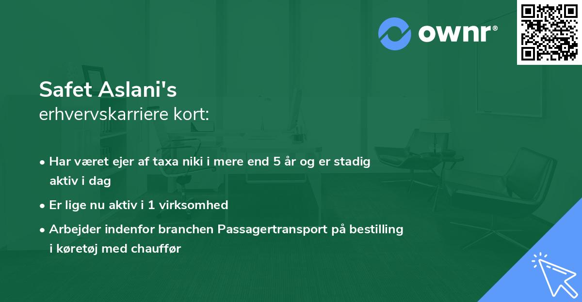 Safet Aslani's erhvervskarriere kort