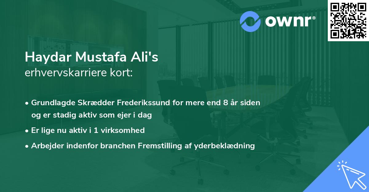 Haydar Mustafa Ali's erhvervskarriere kort