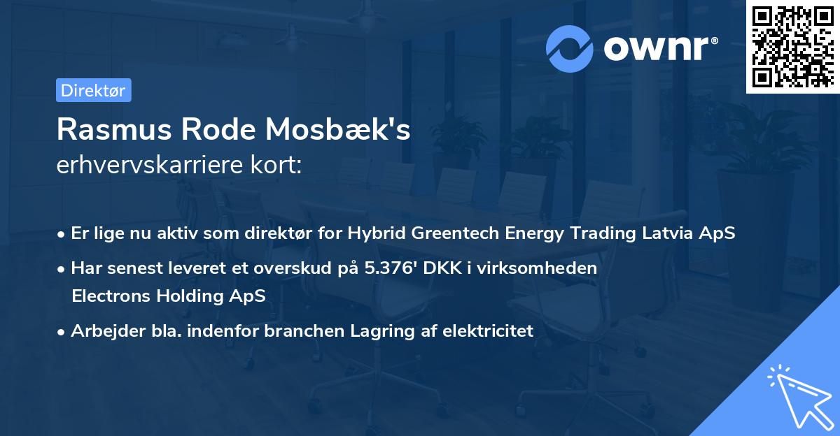 Rasmus Rode Mosbæk's erhvervskarriere kort