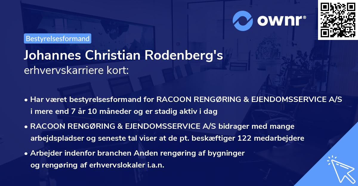 Johannes Christian Rodenberg's erhvervskarriere kort