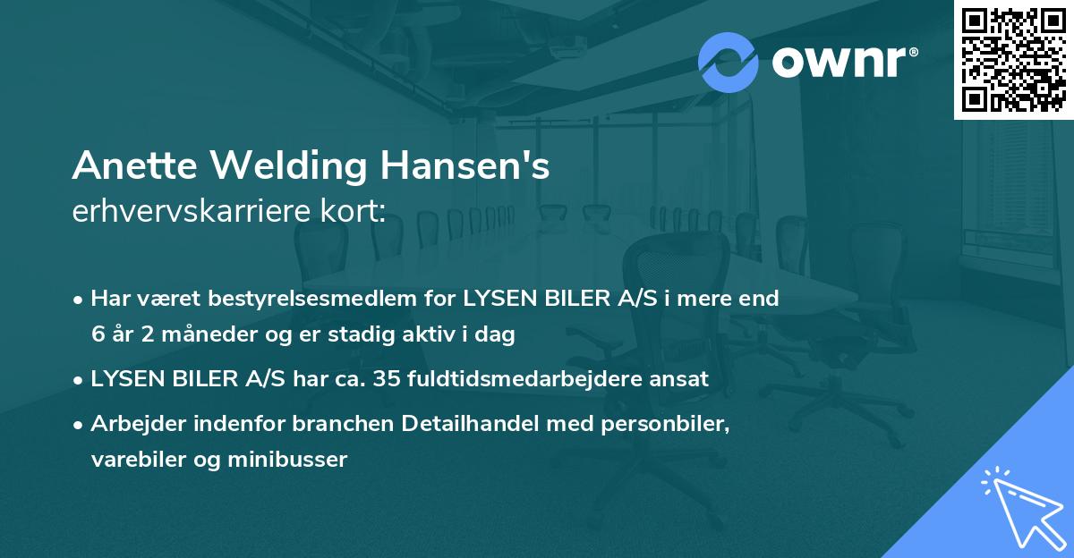 Anette Welding Hansen's erhvervskarriere kort