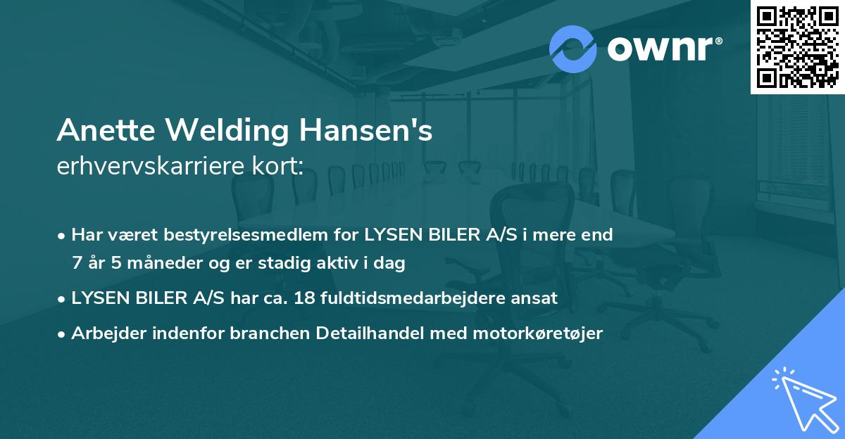 Anette Welding Hansen's erhvervskarriere kort