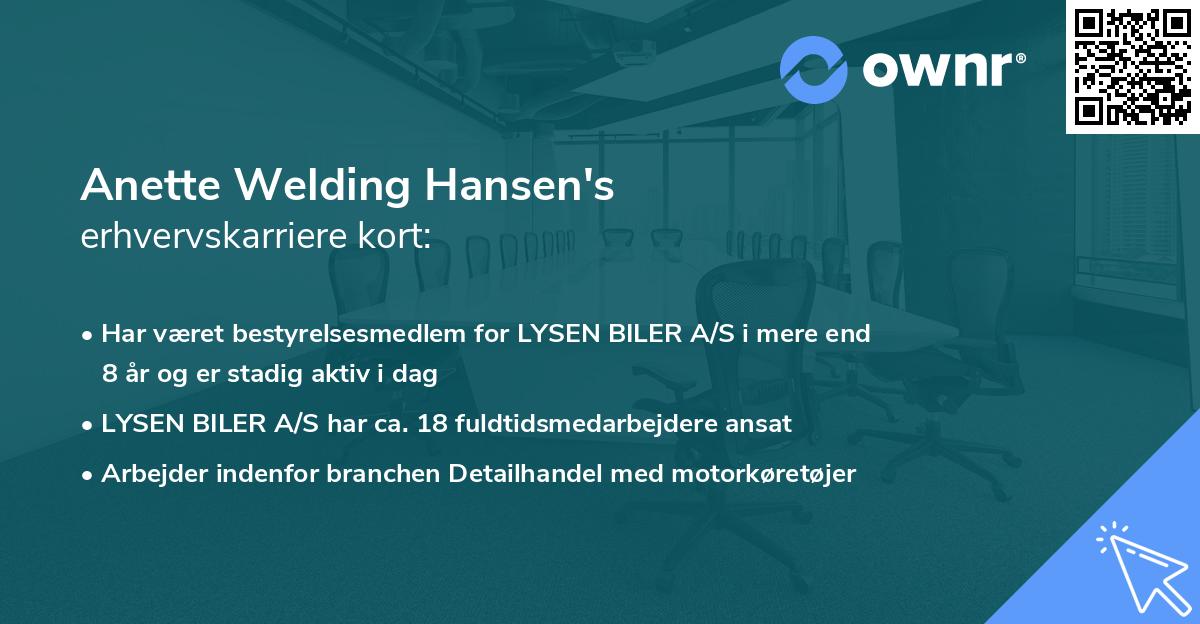 Anette Welding Hansen's erhvervskarriere kort
