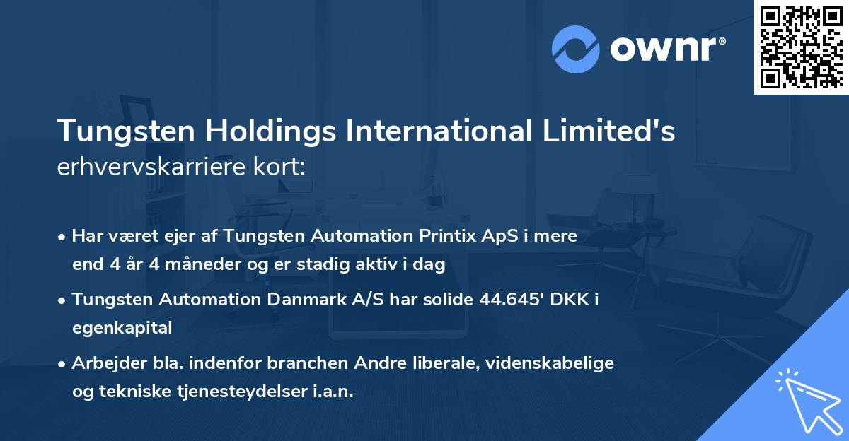 Tungsten Holdings International Limited's erhvervskarriere kort