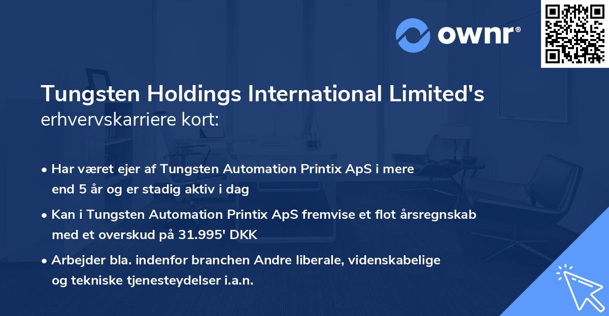 Tungsten Holdings International Limited's erhvervskarriere kort