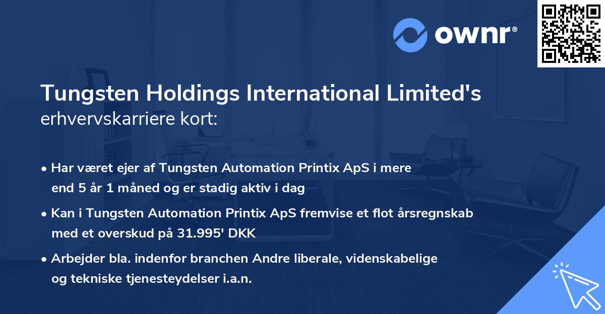 Tungsten Holdings International Limited's erhvervskarriere kort