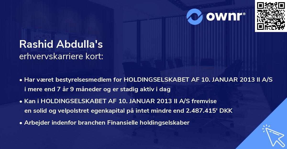 Rashid Abdulla's erhvervskarriere kort