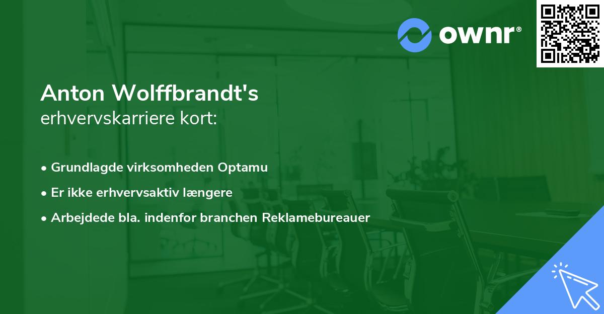 Anton Wolffbrandt's erhvervskarriere kort