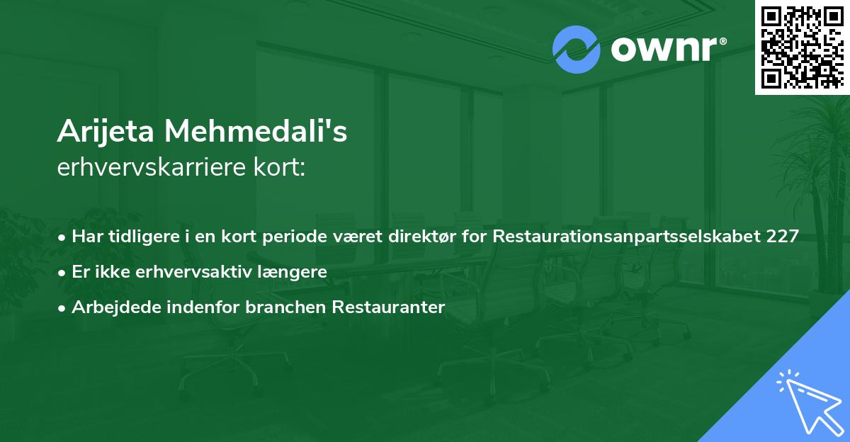 Arijeta Mehmedali's erhvervskarriere kort