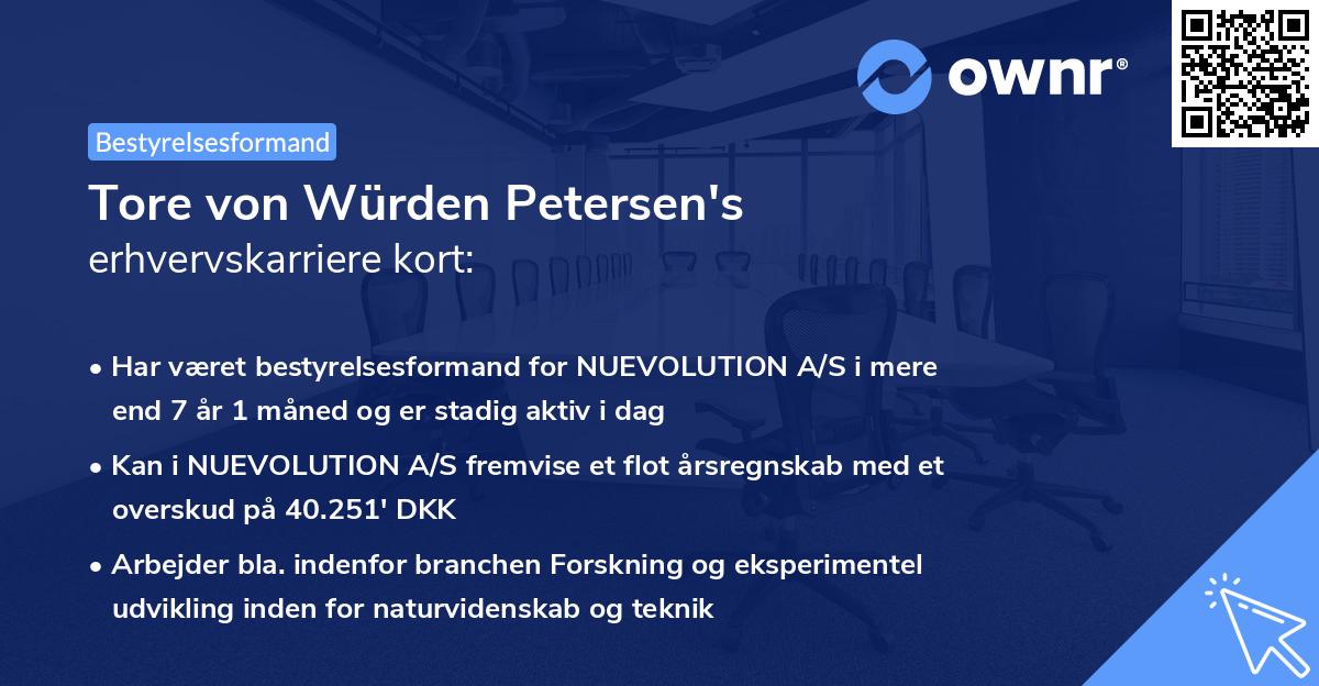 Tore von Würden Petersen's erhvervskarriere kort
