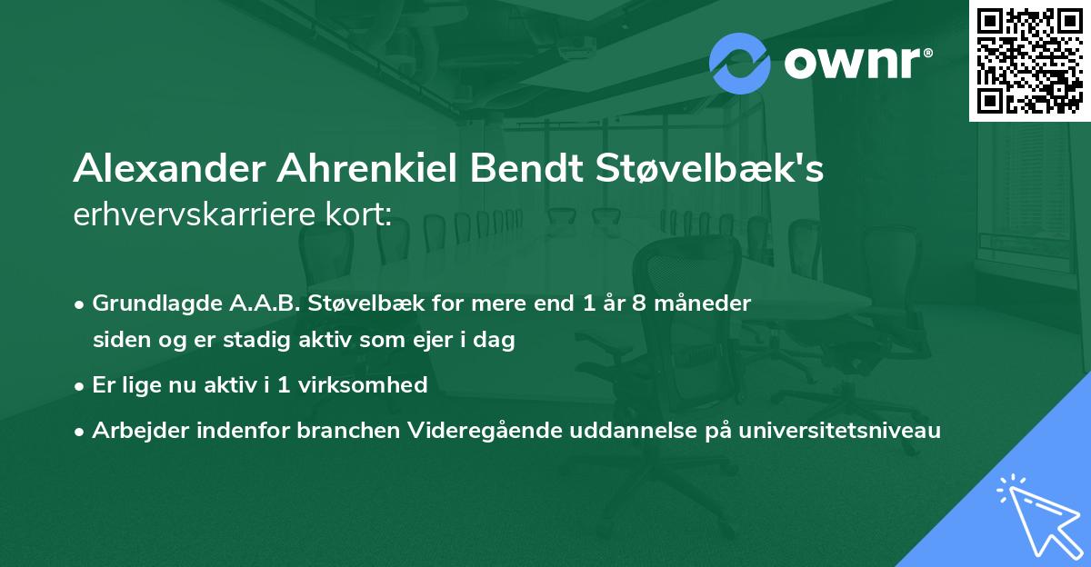 Alexander Ahrenkiel Bendt Støvelbæk's erhvervskarriere kort