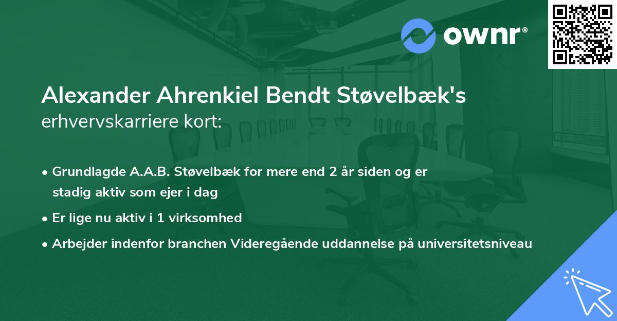 Alexander Ahrenkiel Bendt Støvelbæk's erhvervskarriere kort