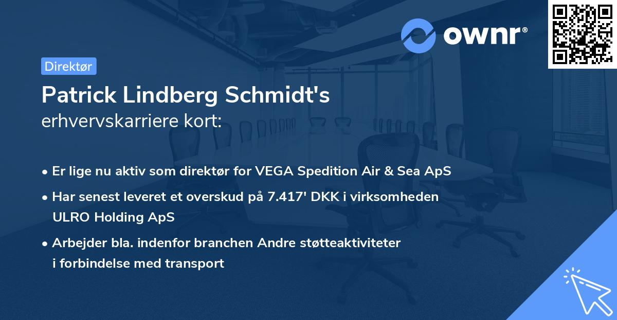 Patrick Lindberg Schmidt's erhvervskarriere kort