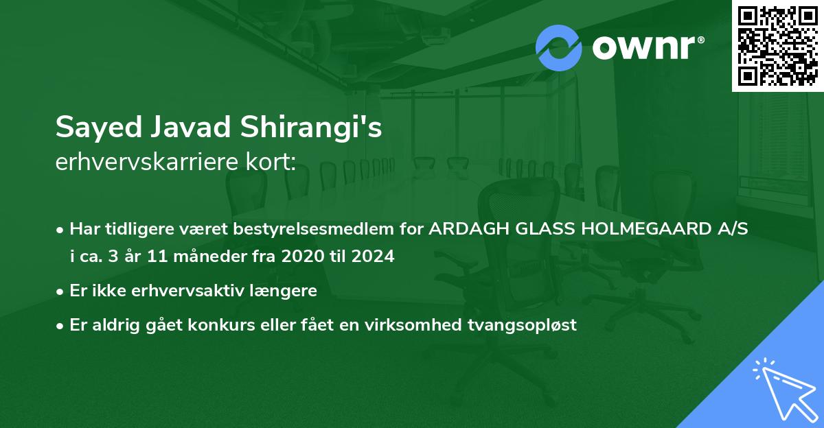 Sayed Javad Shirangi's erhvervskarriere kort