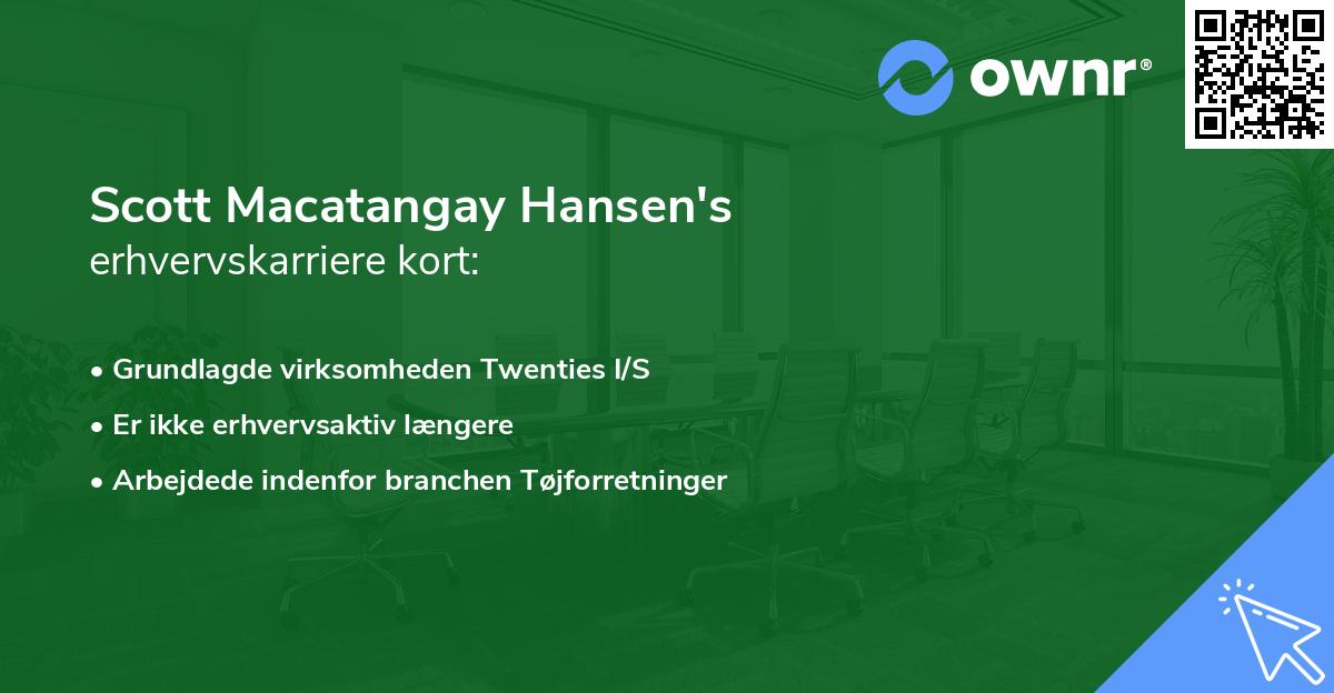 Scott Macatangay Hansen's erhvervskarriere kort