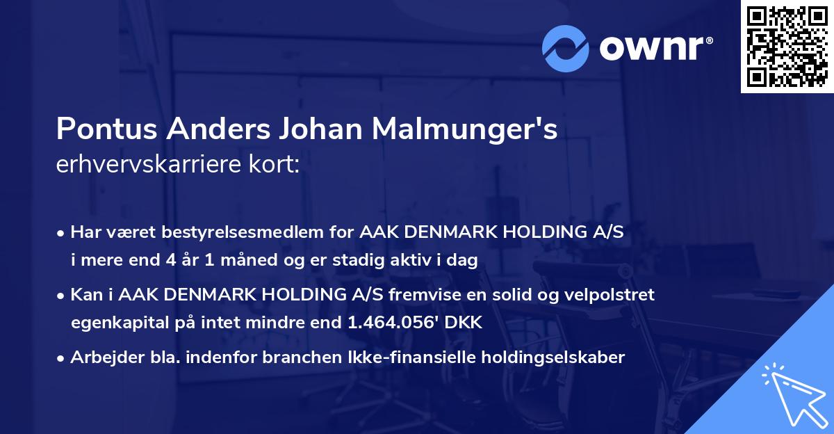 Pontus Anders Johan Malmunger's erhvervskarriere kort