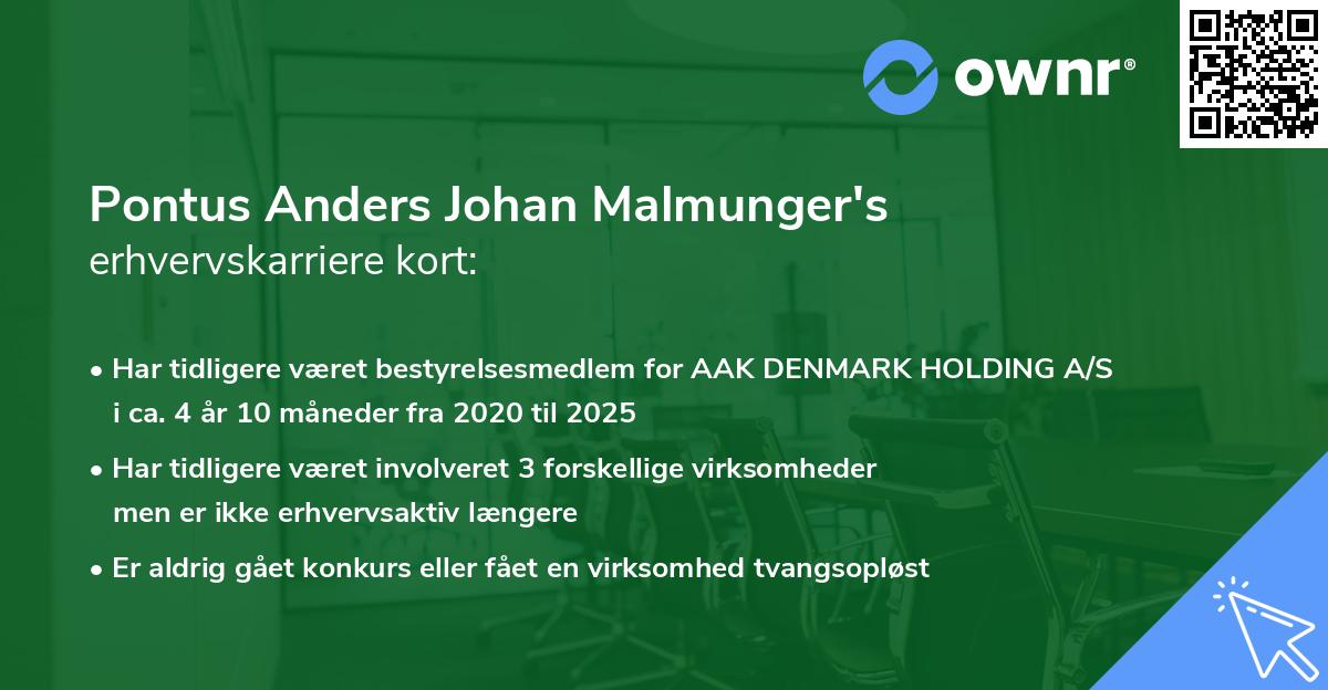 Pontus Anders Johan Malmunger's erhvervskarriere kort