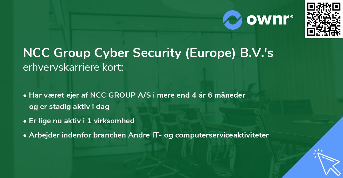 NCC Group Cyber Security (Europe) B.V.'s erhvervskarriere kort