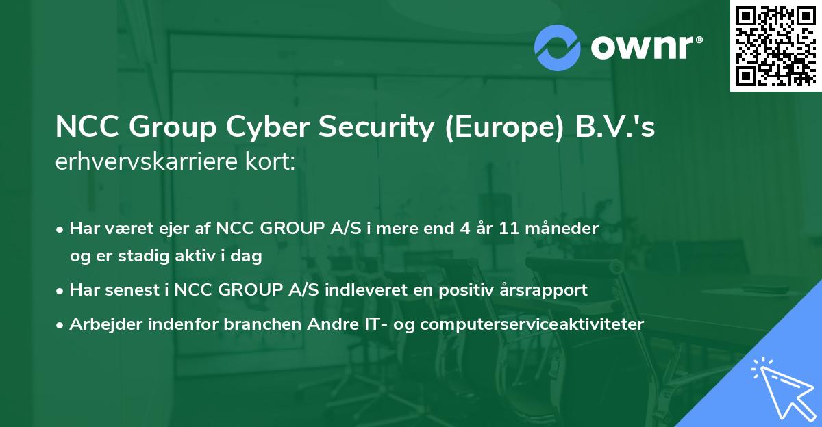 NCC Group Cyber Security (Europe) B.V.'s erhvervskarriere kort