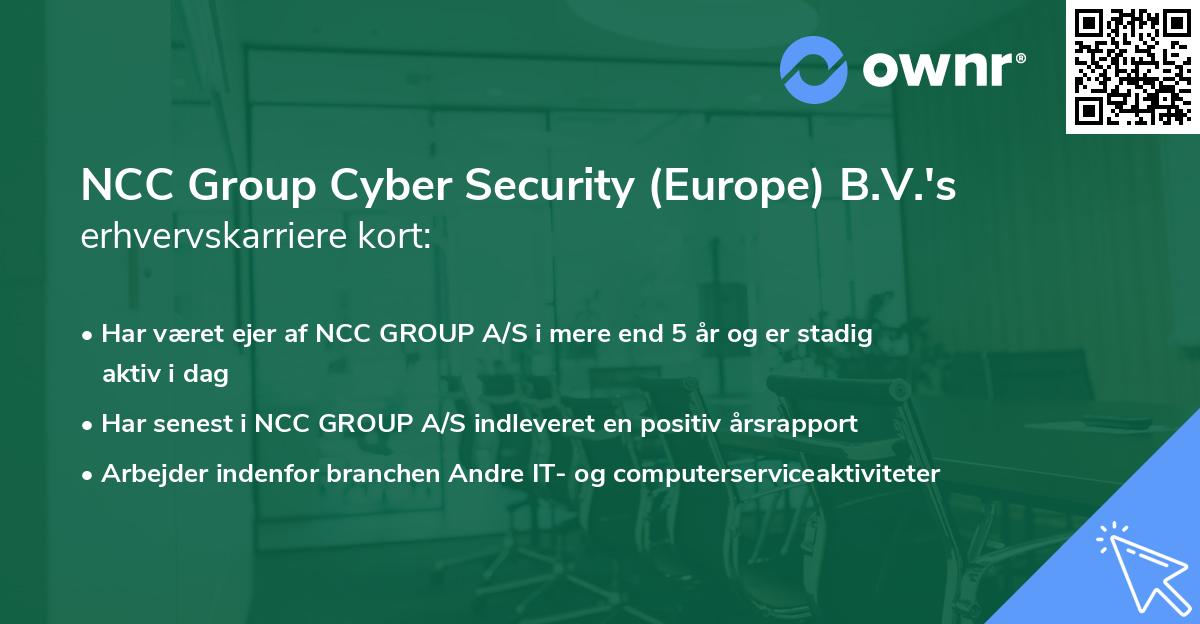 NCC Group Cyber Security (Europe) B.V.'s erhvervskarriere kort