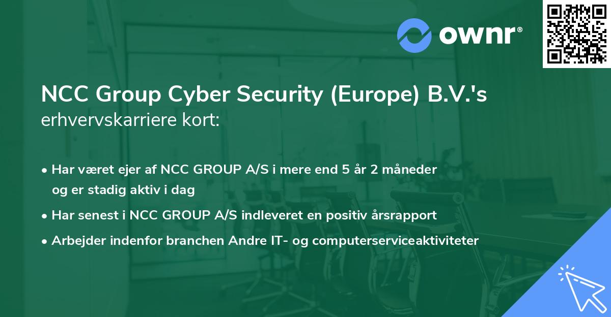 NCC Group Cyber Security (Europe) B.V.'s erhvervskarriere kort