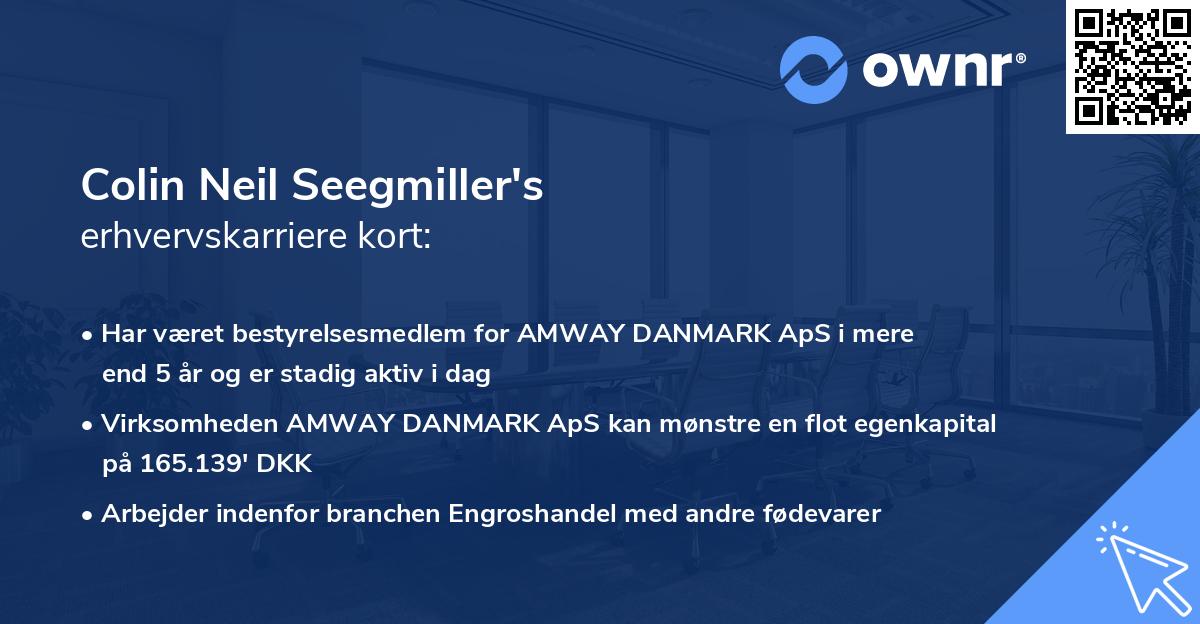 Colin Neil Seegmiller's erhvervskarriere kort