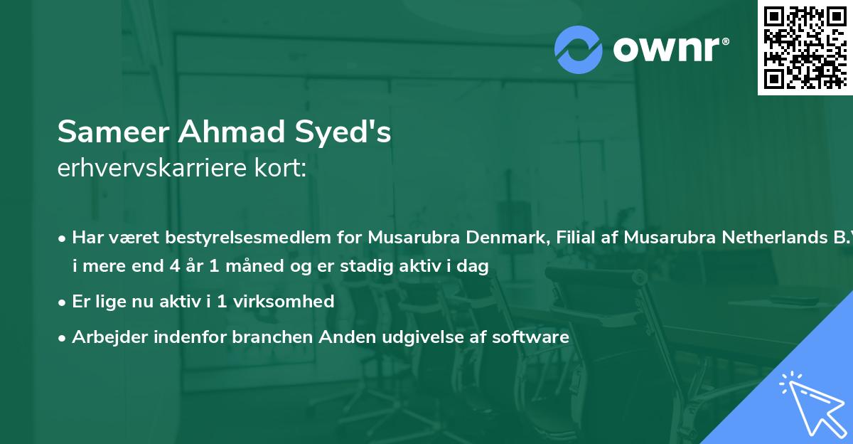 Sameer Ahmad Syed's erhvervskarriere kort