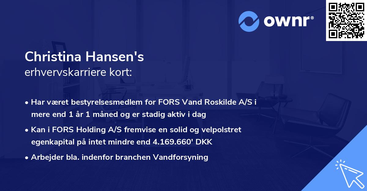Christina Hansen's erhvervskarriere kort