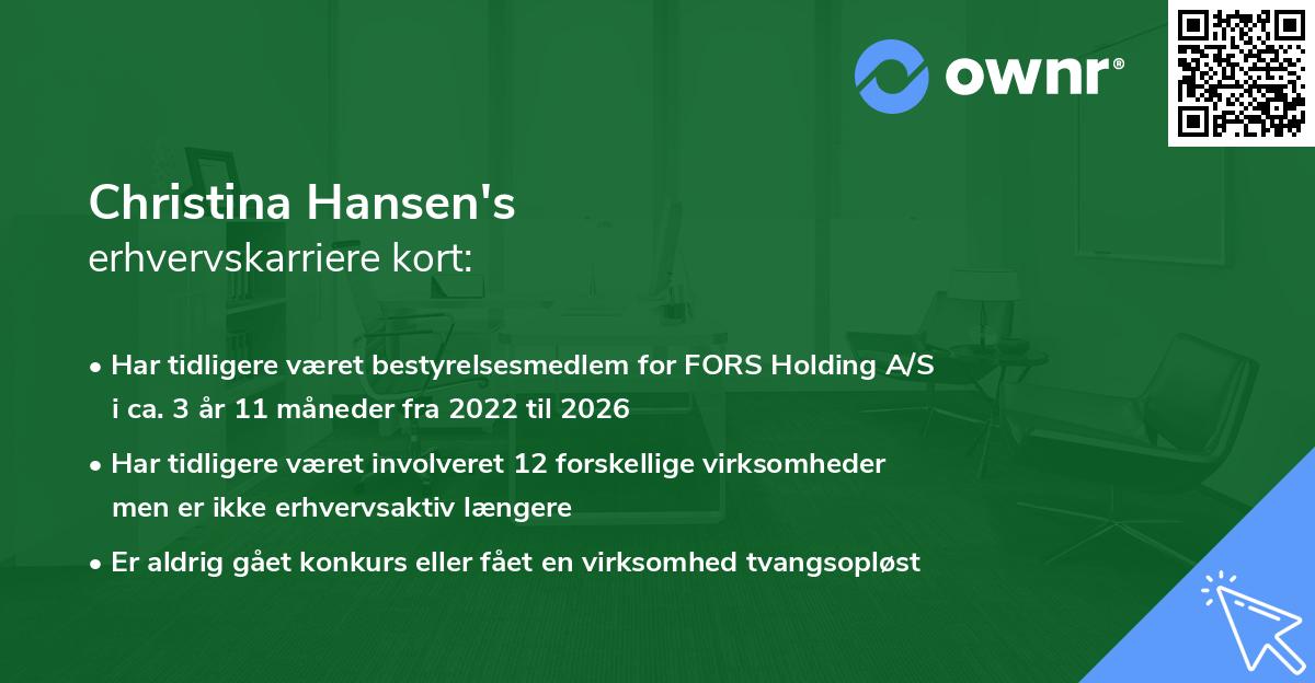 Christina Hansen's erhvervskarriere kort