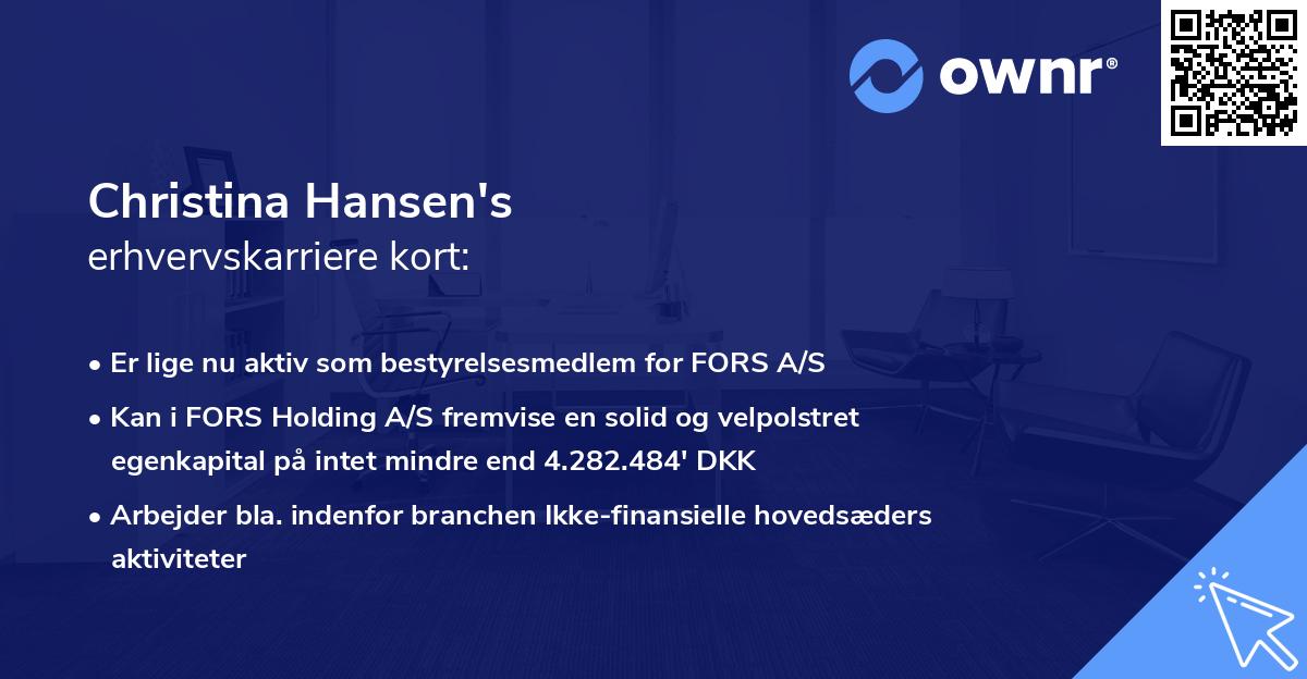 Christina Hansen's erhvervskarriere kort