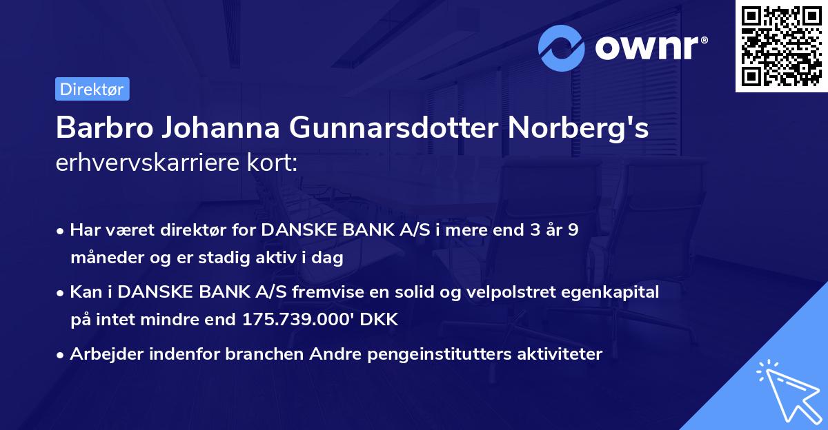 Barbro Johanna Gunnarsdotter Norberg's erhvervskarriere kort