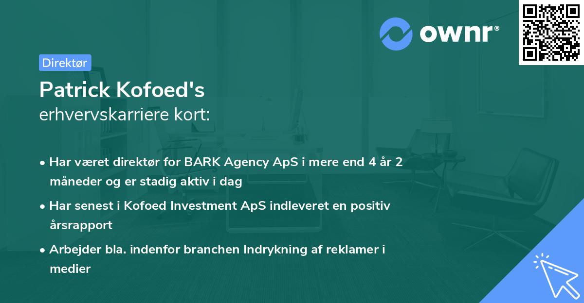 Patrick Kofoed's erhvervskarriere kort