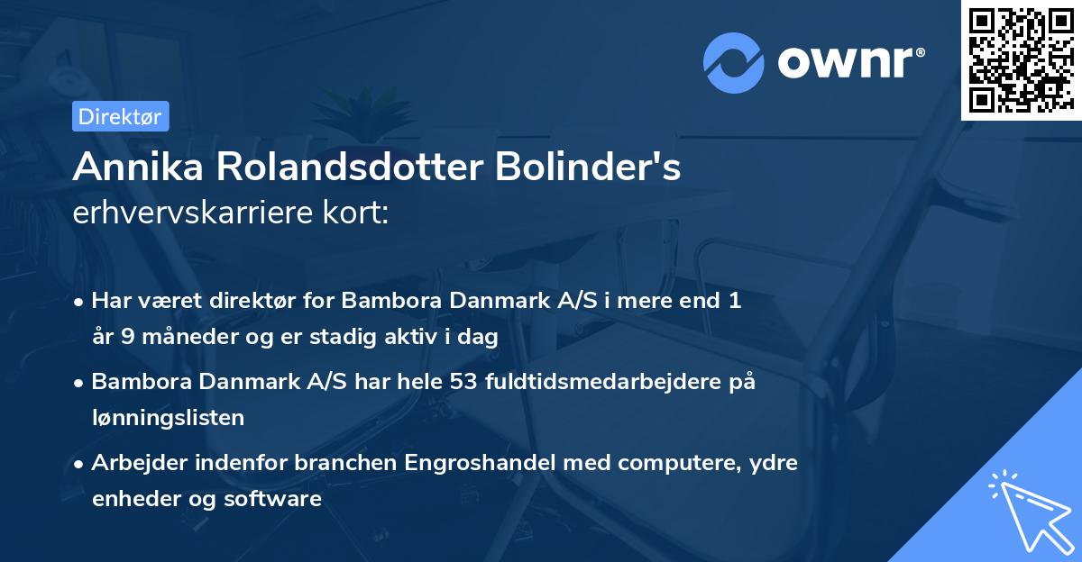 Annika Rolandsdotter Bolinder's erhvervskarriere kort