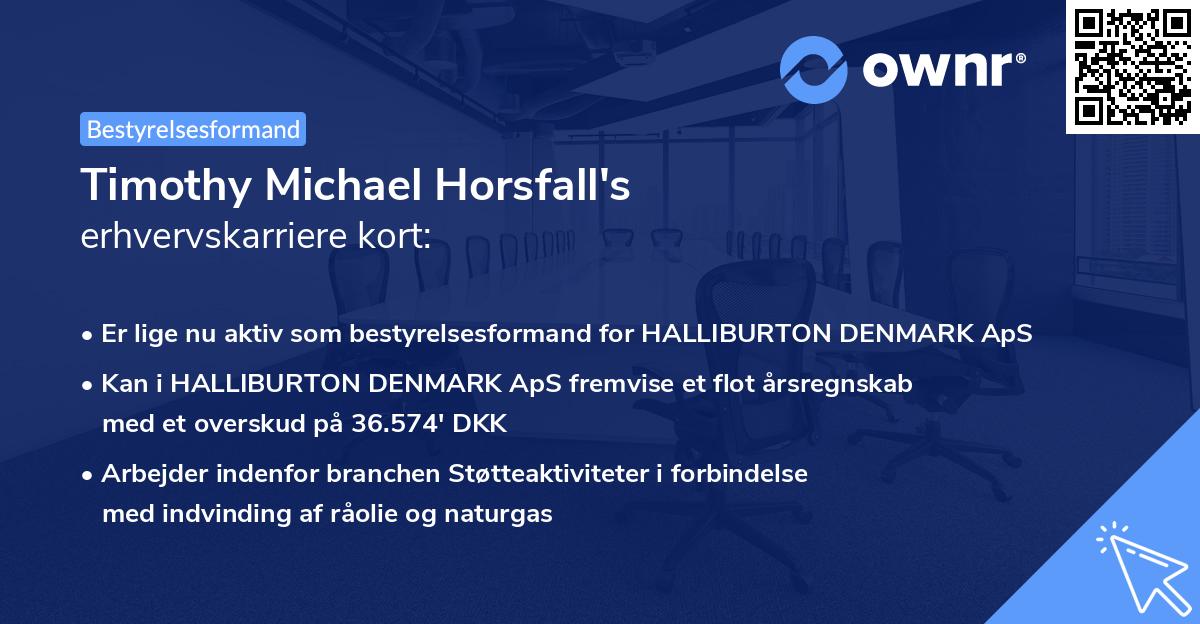 Timothy Michael Horsfall's erhvervskarriere kort