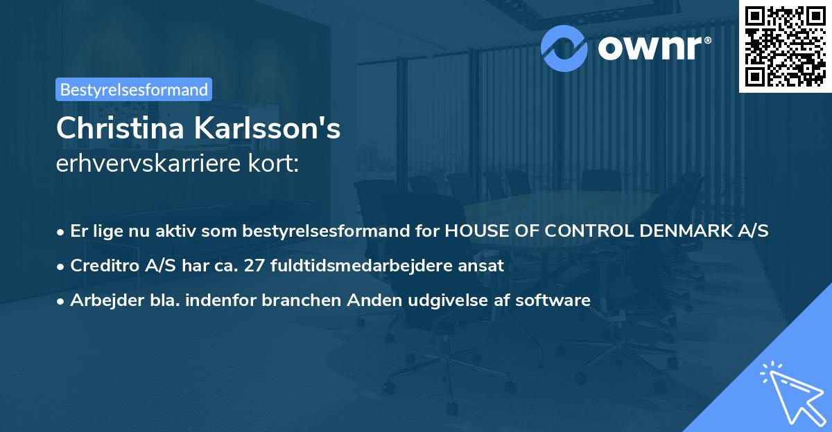 Christina Karlsson's erhvervskarriere kort