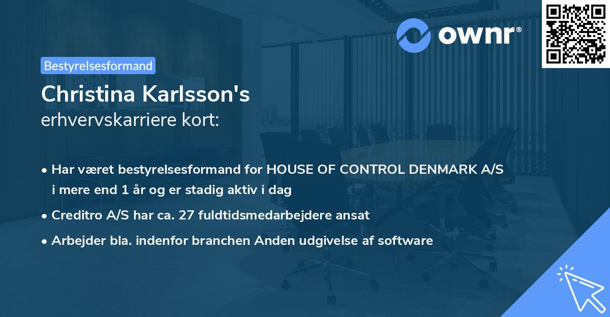 Christina Karlsson's erhvervskarriere kort