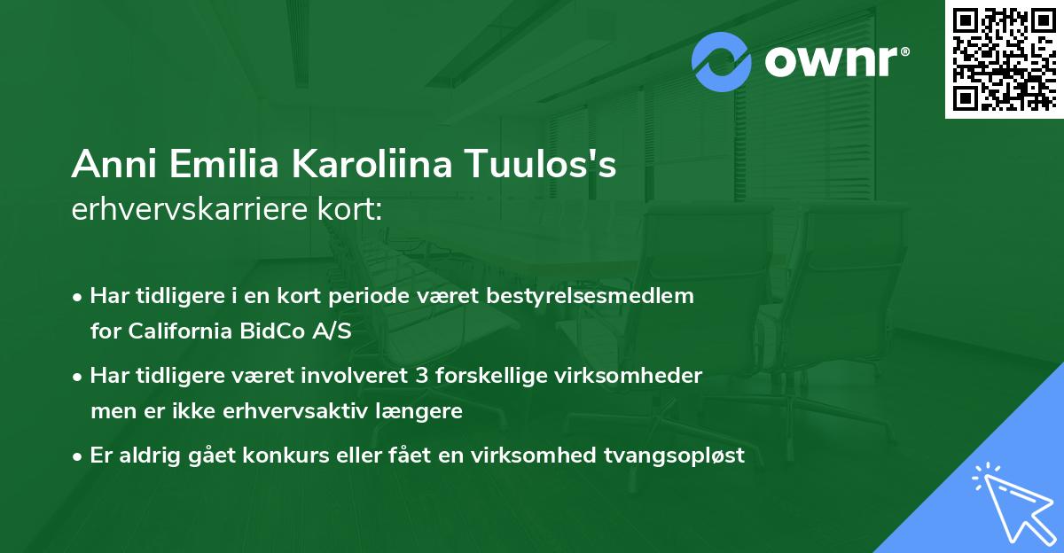Anni Emilia Karoliina Tuulos's erhvervskarriere kort