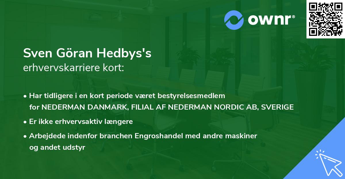 Sven Göran Hedbys's erhvervskarriere kort