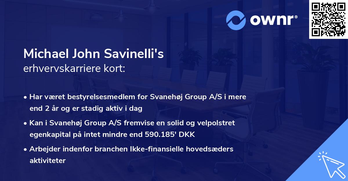 Michael John Savinelli's erhvervskarriere kort