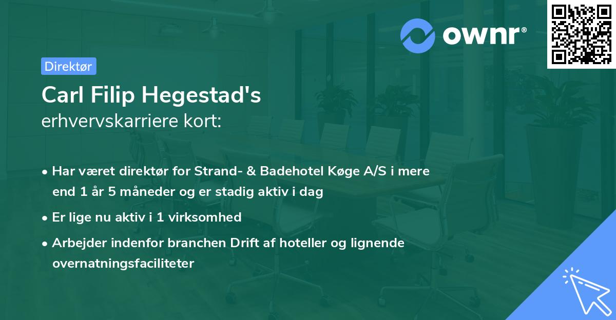 Carl Filip Hegestad's erhvervskarriere kort